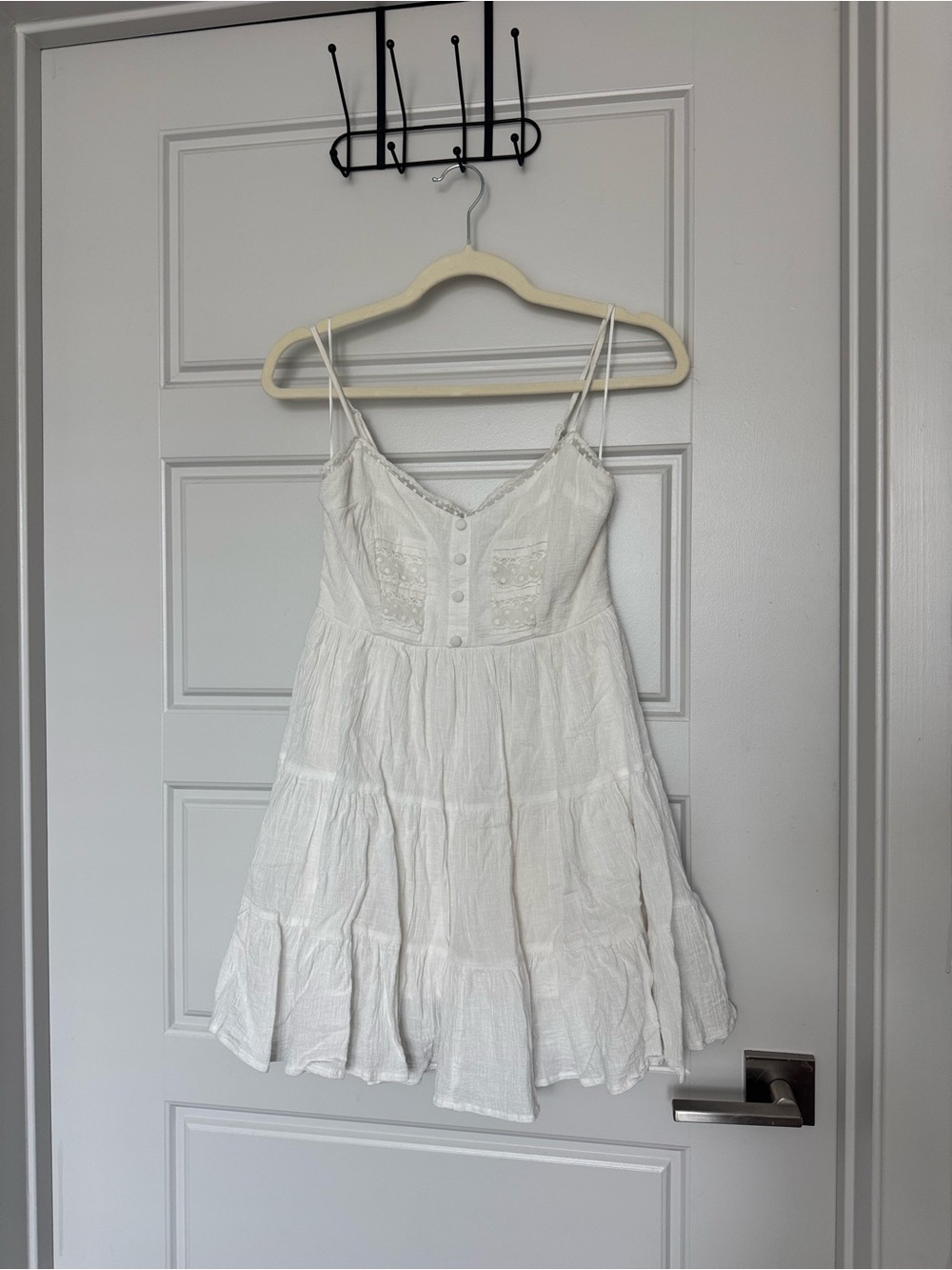 Princess Polly White Tiered Spaghetti Strap Mini Dress
